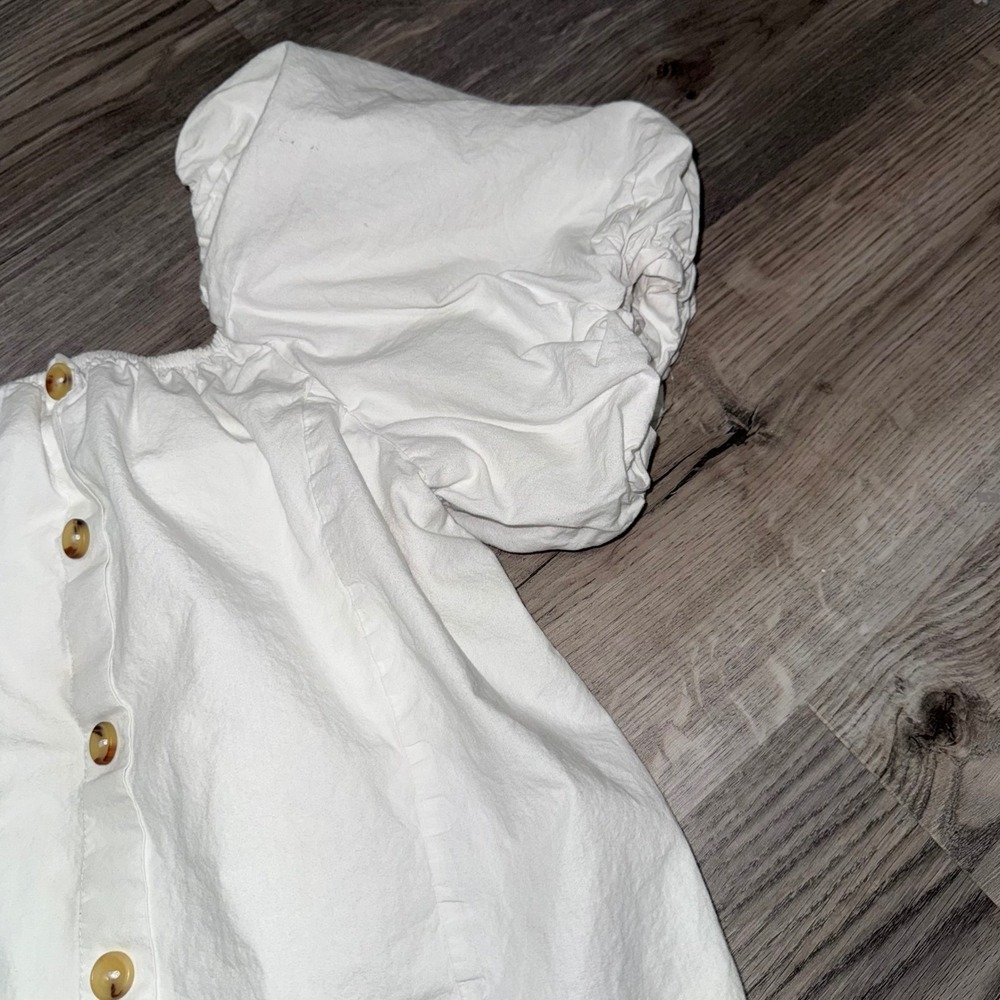 Girls 100% Cotton White Puff Sleeve Button Ruffle Dress S13/14 Coquette Boho - Picture 5 of 9